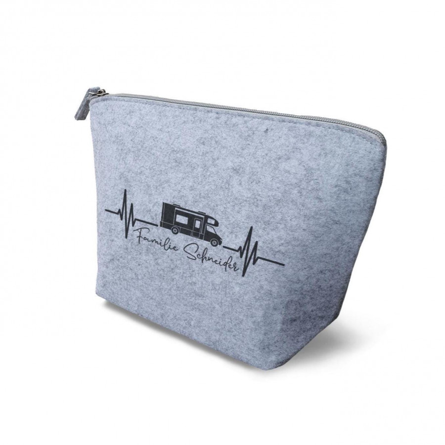 Wohnmobil Kulturtasche aus Filz 19x18x9 cm | Personalisiert | Kosmetiktasche mit Namen | Kulturtasche | Camping | Geschenk | Beauty Bag