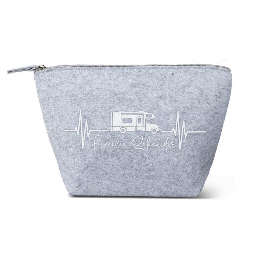 Wohnmobil Kulturtasche aus Filz 19x18x9 cm | Personalisiert | Kosmetiktasche mit Namen | Kulturtasche | Camping | Geschenk | Beauty Bag