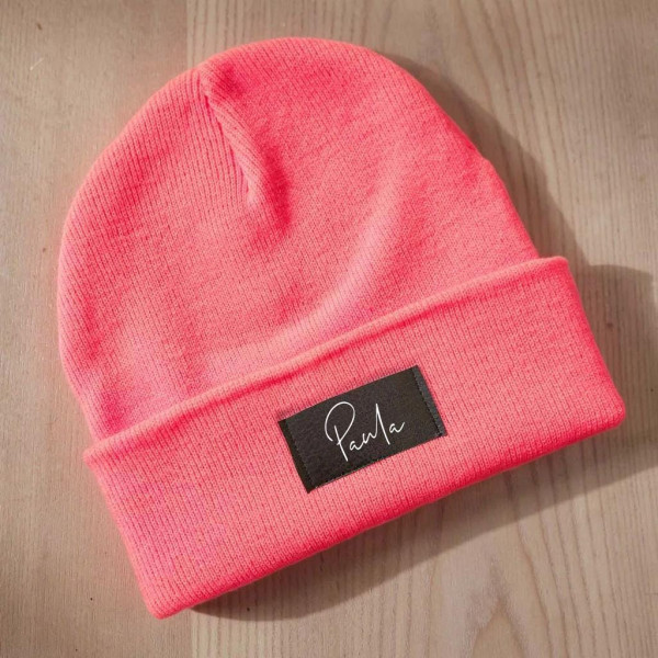 Kinder Mütze personalisiert | Hipster Beanie | Mütze | Wintermütze | Neon pinke Mütze mit Namen | Winter – Bild 5