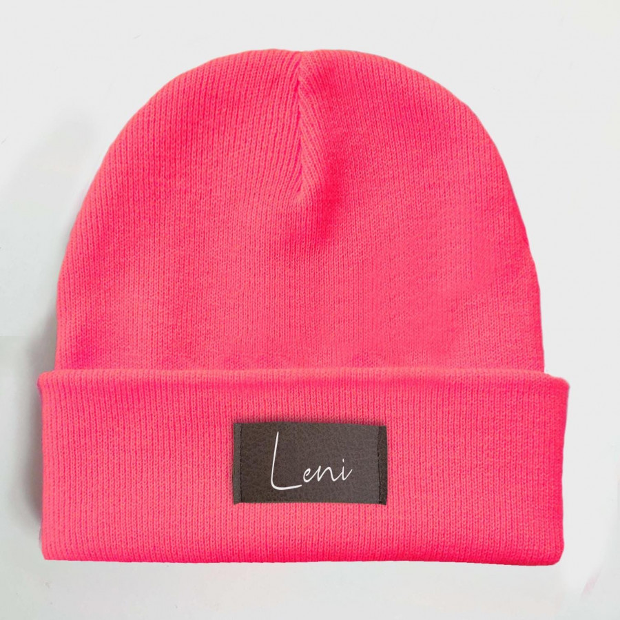 Kinder Mütze personalisiert | Hipster Beanie | Mütze | Wintermütze | Neon pinke Mütze mit Namen | Winter