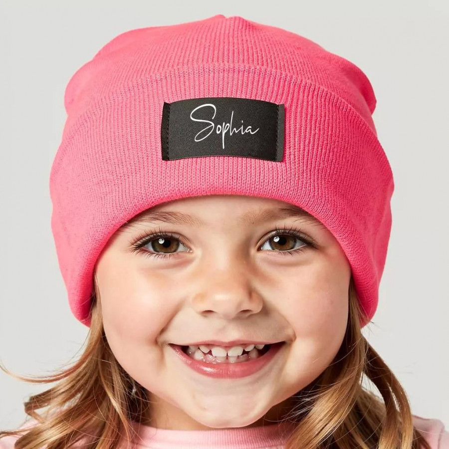 Kinder Mütze personalisiert | Hipster Beanie | Mütze | Wintermütze | Neon pinke Mütze mit Namen | Winter