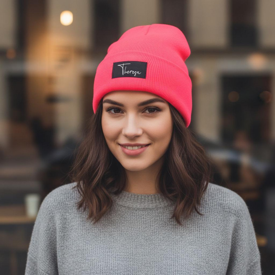 Kinder Mütze personalisiert | Hipster Beanie | Mütze | Wintermütze | Neon pinke Mütze mit Namen | Winter