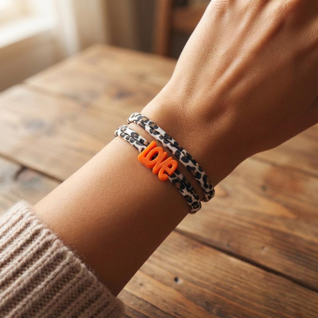 Elastisches Leo Armband mit dem LOVE Anhänger im Ibiza Style – in 7 Farben erhältlich