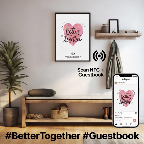 Stilvolles „Better together“-Poster mit integriertem NFC-Chip. Einfach scannen und dein persönliches, digitales Freundebuch öffnen. – Bild 2