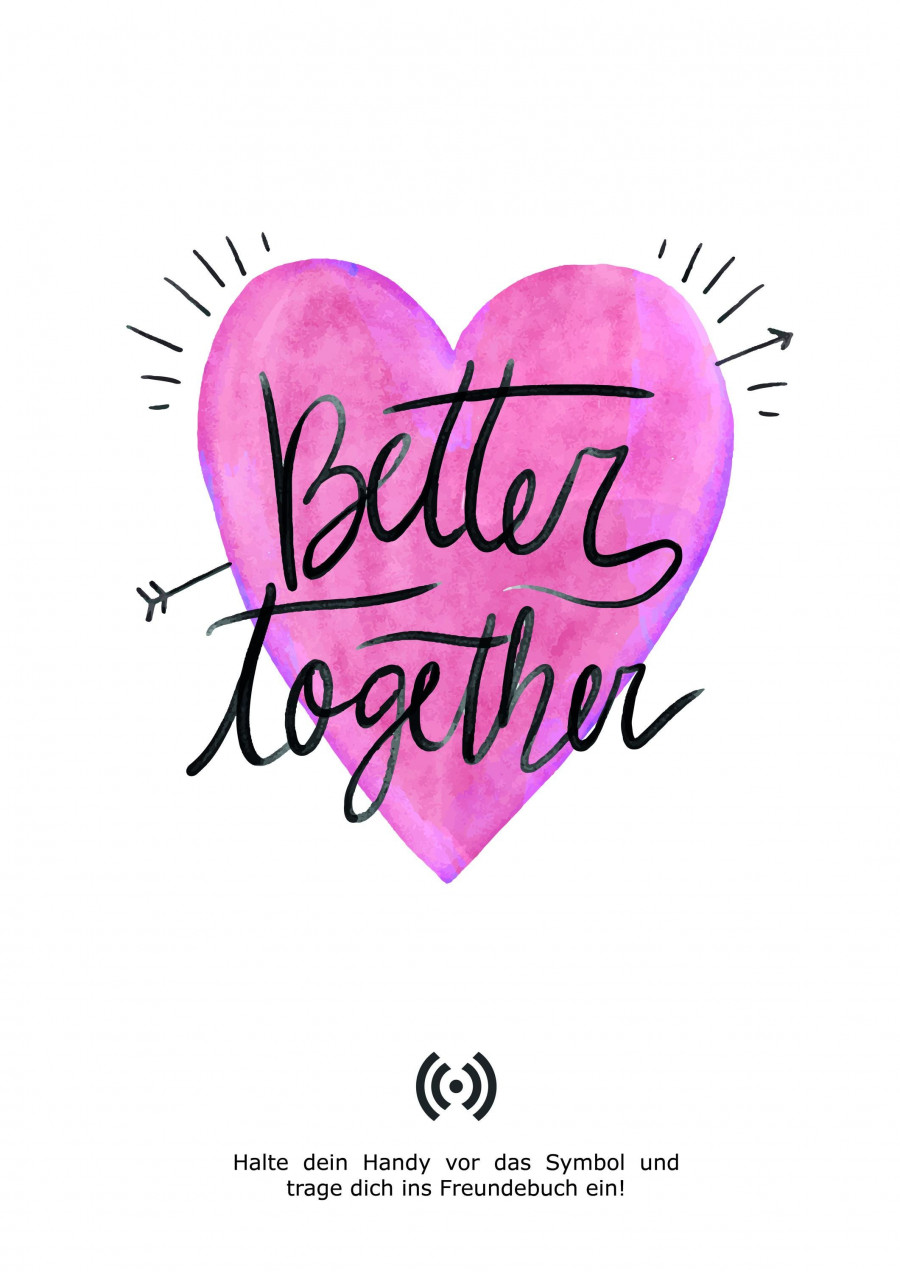 Stilvolles „Better together“-Poster mit integriertem NFC-Chip. Einfach scannen und dein persönliches, digitales Freundebuch öffnen.