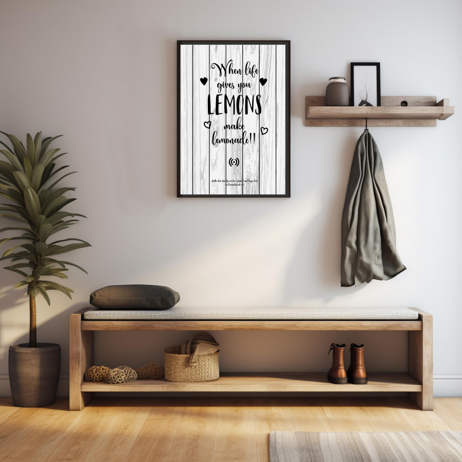 Stilvolles „Make Lemonade“-Poster mit integriertem NFC-Chip. Einfach scannen und dein persönliches, digitales Freundebuch öffnen.
