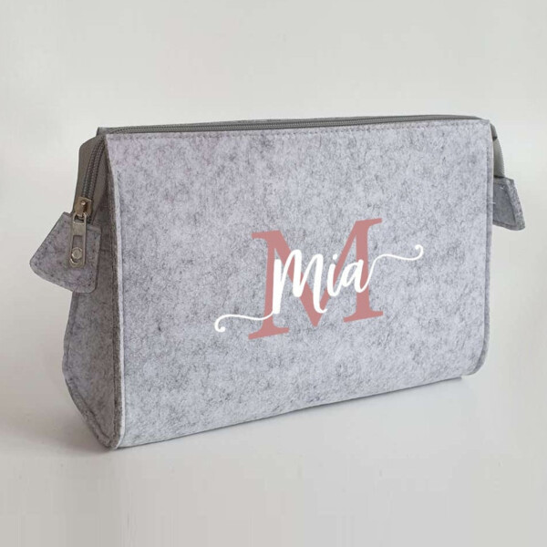 Personalisierte Kulturtasche aus Filz 28x19x8 cm | Kosmetiktasche mit Namen | Wickeltasche | Schminktasche | Geschenk | Beauty Bag – Bild 1