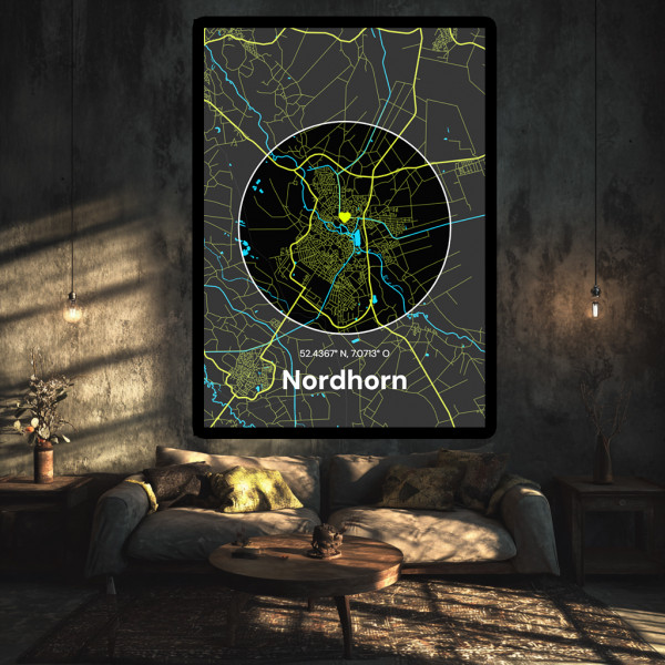 Personalisierbare Landkarte - Nordhorn Neon