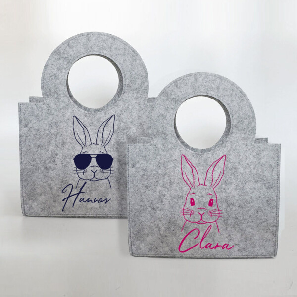 Personalisierte Oster-Tasche aus Filz 27 x 13 x 21 cm | Hase mit Sonnenbrille | Tasche mit Namen | Ostertasche | Geschenk | Ostern – Bild 1