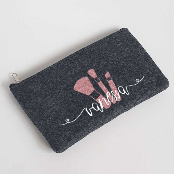 Kleine glitzernde Schminktasche aus Filz 18x10 cm | Personalisiert | Kosmetiktasche mit Namen |  Filz-Mäppchen | Geschenk | Beauty Bag – Bild 1