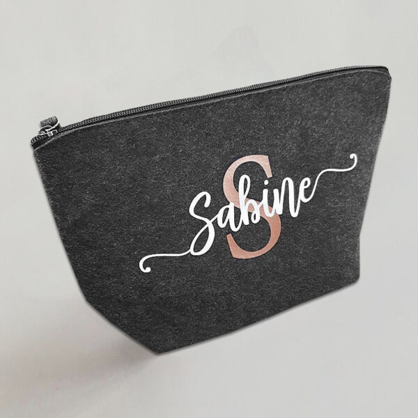 Personalisierte Kulturtasche aus Filz 19x18x9 cm | Kosmetiktasche mit Namen | Wickeltasche | Schminktasche | Geschenk | Beauty Bag – Bild 1